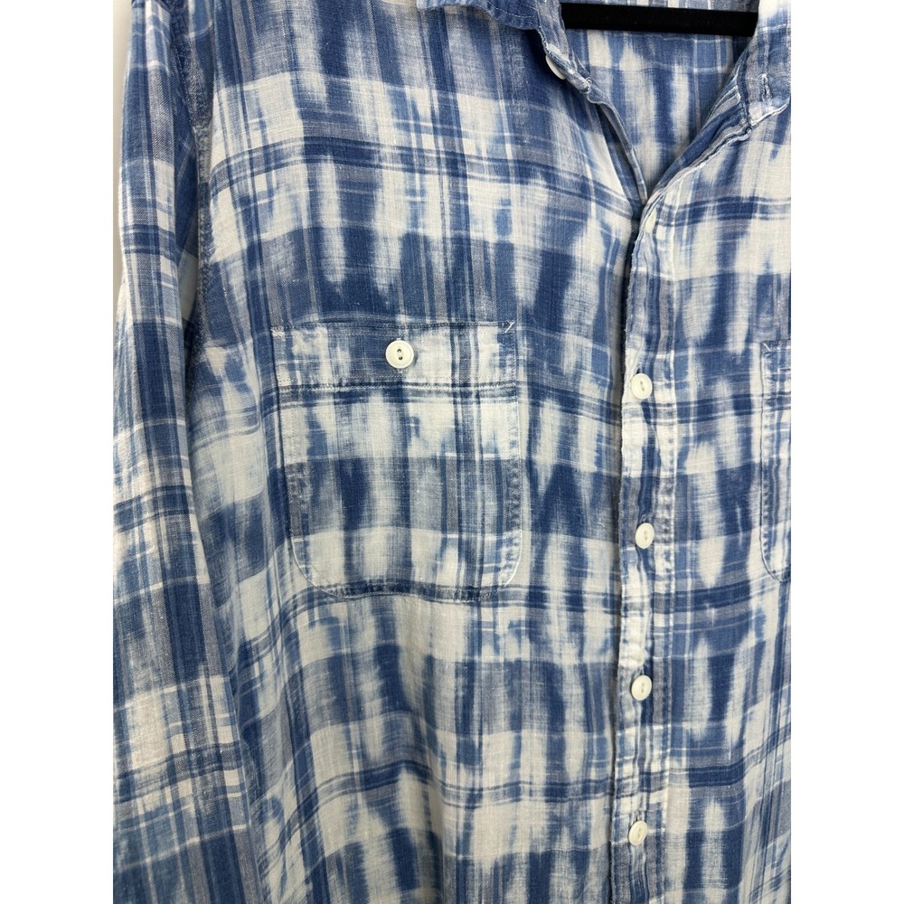 Polo Ralph Lauren 100% Linen Mens Blue White Tie Dye Plaid Button Down Shirt XXL - Picture 4 of 15
